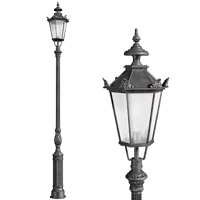 Vintage Outdoor Lights With Decorative Poles Glass Shades And Ornamental Tops 3d model