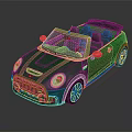 Green Compact Convertible Car With Black Roof Red Side Mirrors And Round Headlights