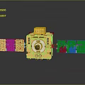 Advanced Satellite Equipment With Golden Main Body Yellow Top And Blue Solar Panels