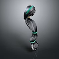 Game Movie Character With Long Black Braided Hair And Green Hair Bands Back View