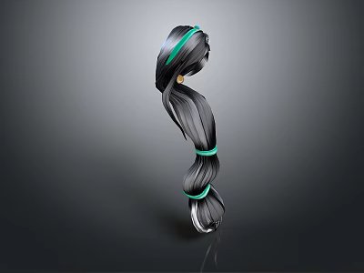 Game Movie Character With Long Black Braided Hair And Green Hair Bands Back View 3d model