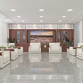 Modern Conference Room Interior With White Sofas Wooden Coffee Tables Green Plants And Large Windows