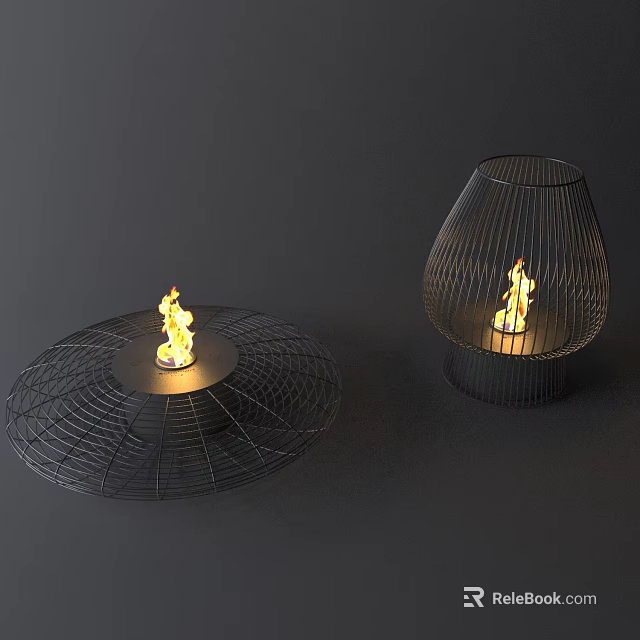 Modern Wire Mesh Fireplaces With Flames Round And Lampshade Shaped Design 3d model 
