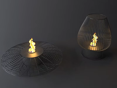 Modern Wire Mesh Fireplaces With Flames Round And Lampshade Shaped Design 3d model
