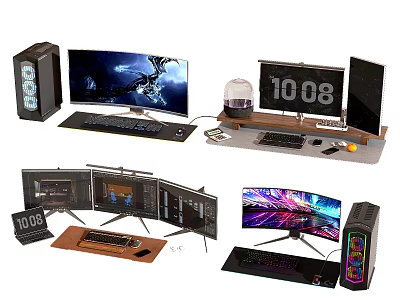Modern Gaming PC Setup With Multi Monitor Display Keyboard Mouse Pad And PC Case 3d model
