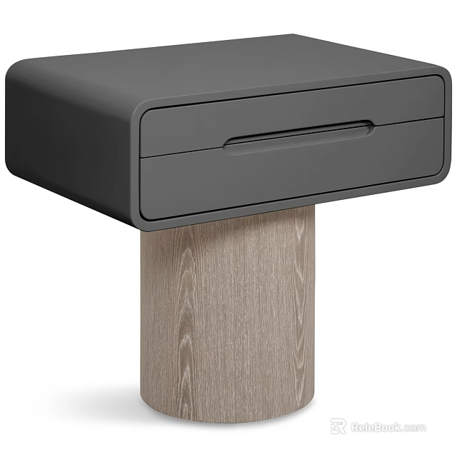 Modern Minimalist Bedside Table With Single Drawer Smooth Surface And Wooden Base Design 3d model 