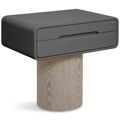 Modern Minimalist Bedside Table With Single Drawer Smooth Surface And Wooden Base Design 3d model