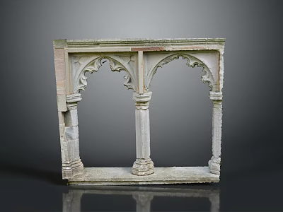 Gothic Style Stone Furniture With Arched Structures And Ornate Decorative Columns 3d model