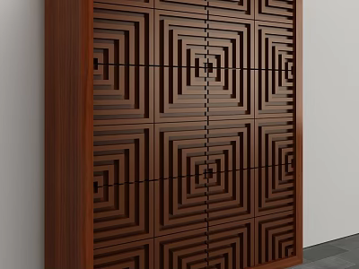 Modern Wooden Storage Cabinet With Geometric Panel Design And Multiple Doors 3d model