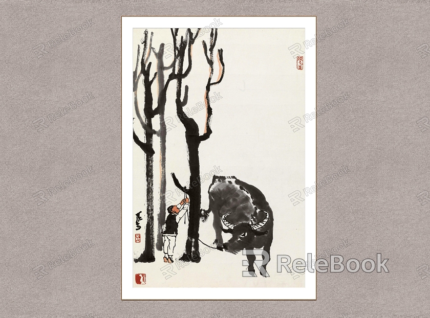 Chinese Decorative Painting Shepherd Cattle Li Keran Shepherd Boy Figure model