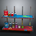 Colorful Two Tier Shelf With Paint Cans Bottles And Graffiti Design