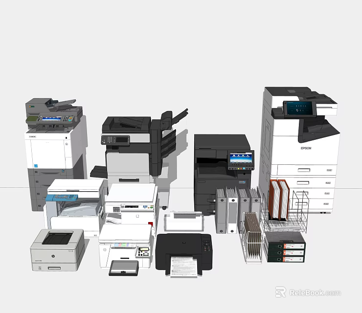 Essential Modern Office Appliances Including Multifunction Printers Scanners Shredders And Copiers 3d model