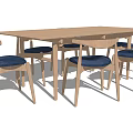 Modern Wooden Dining Table Set With Chairs And Blue Cushions 3d model