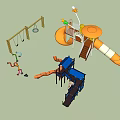 Colorful Kids Playground Area With Orange Slide Swings Blue Climbing Frame And Platform