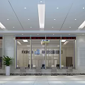 Modern Rural Commercial Bank Interior Lobby With Service Counter Seating Area And Plants