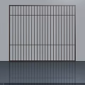 Modern Metal Panel Door With Vertical Slats Grille Design On Light Wall And Reflective Floor