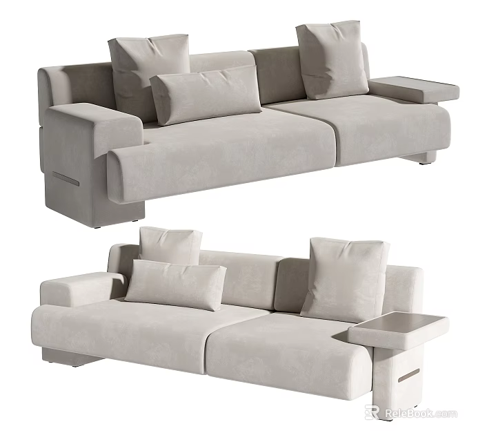 Modern Light Gray Two Seater Sofa With Soft Cushions Armrests And Side Table 3d model