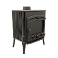 Black Cast Iron Stove With Classic Design And Decorative Front Panel Details