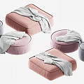 Soft Pink And Gray Sofa Stools With Round Square Shapes And Gray Blankets 3d model