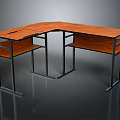 L Shaped Wooden Desk With Spacious Surface And Metal Frame Shelves