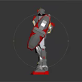 Mecha Robot Model With Gray Armor Red Legs And Yellow Accents Shield