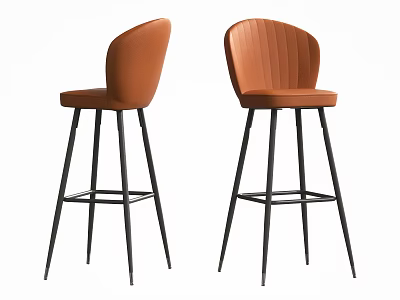 Modern Orange Leather Bar Stools With Vertical Striped Back And Black Metal Legs 3d model