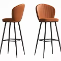 Modern Orange Leather Bar Stools With Vertical Striped Back And Black Metal Legs