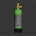 Green Nitrogen Gas Cylinder With Yellow Valve Base Stand And Label