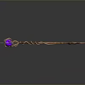Fantasy Magical Staff Featuring Wooden Body Glowing Purple Gem And Decorative Vine Design