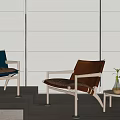 Modern Leisure Chairs With Blue Brown Upholstery By Window With Natural Light And Side Table