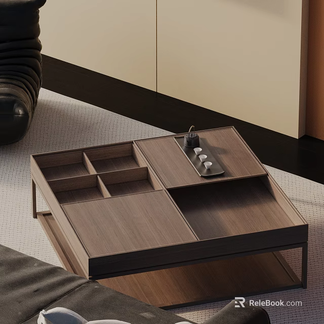 Modern Living Room Sofa And Coffee Table Set With Wooden Top And Upholstered Seats 3d model 