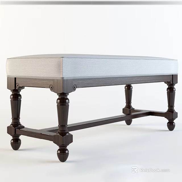 Upholstered Sofa Bench With Light Colored Cushion And Dark Wooden Legs Design 3d model 