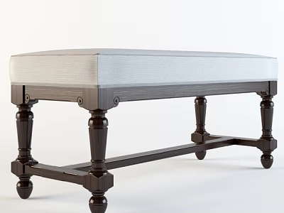 Upholstered Sofa Bench With Light Colored Cushion And Dark Wooden Legs Design 3d model