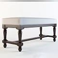 Upholstered Sofa Bench With Light Colored Cushion And Dark Wooden Legs Design