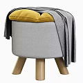 Modern Gray Sofa Stool With Yellow Cushion And Gray Striped Blanket On Wooden Legs