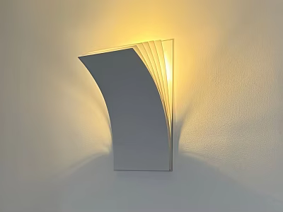Modern Curved Metallic Wall Lamp With Warm Yellow Light Mounted On Wall 3d model