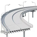 Curved Elevated Highway Structure With Guardrails Street Lamps And Concrete Piers