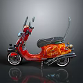 Stylish Red Scooter With Orange Flame Patterns Black Seat And Reflective Details