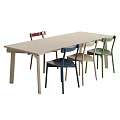 Modern Wooden Dining Table Set With Colorful Chairs And Simple Design