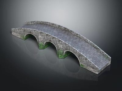 Classic Stone Arch Bridge With Three Arches Slabbed Surface And Green Moss 3d model