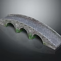 Classic Stone Arch Bridge With Three Arches Slabbed Surface And Green Moss 3d model