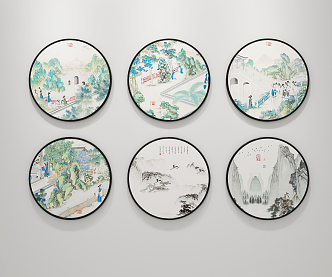 New Chinese Round Frame Painting Decorative Painting 3d model