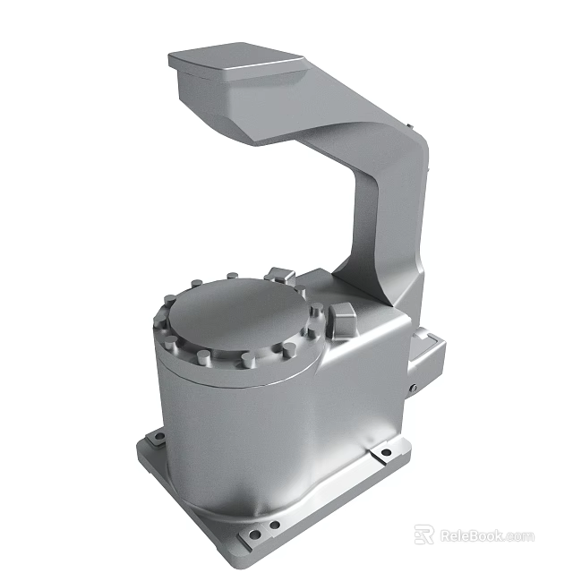 Industrial Metallic Mechanical Part With Bolted Cover And Extended Arm Structure 3d model 