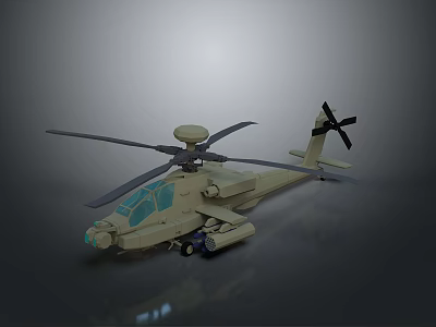 Detailed Sand Colored Military Helicopter Model With Rotors Cockpit And Weapon Mounts 3d model