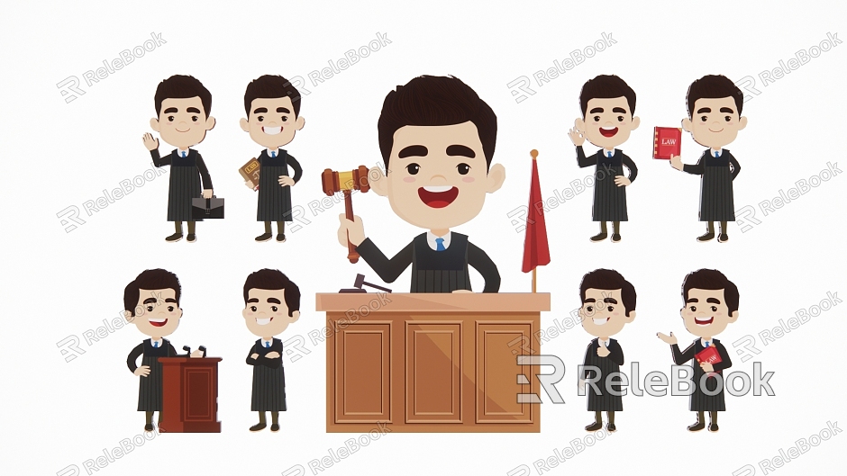 Modern 2D Character Character Lawyer Judge Debate Trial Speech Action Silhouette model