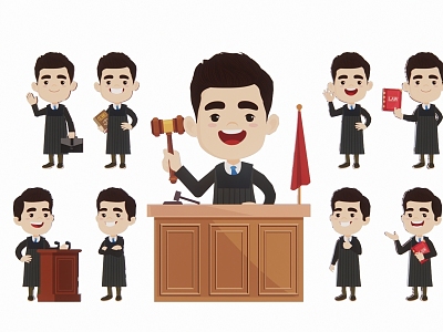 Modern 2D Character Lawyer Judge Debate Trial Speech Action Silhouette model