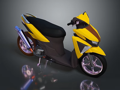 Modern Yellow And Black Scooter With Shiny Wheels Black Seat And Reflection 3d model