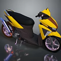 Modern Yellow And Black Scooter With Shiny Wheels Black Seat And Reflection