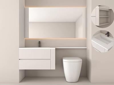 Modern Bathroom Interior Design With White Vanity Mirror And Toilet 3d model