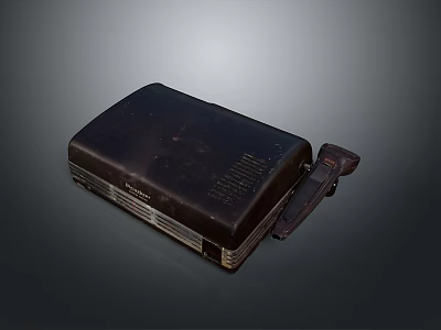 Vintage Black Laptop With Leather Case Handle Surface Text And Wear Marks 3d model